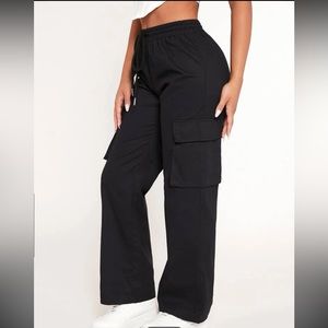 PETITE Drawstring Waist Flap Pocket Cargo Pants black